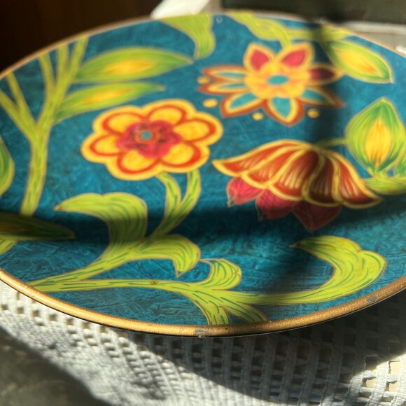 Vintage Designer Inspired Hand Painted Floral Oriental Accent Decorative Plate - Picture 6 of 8